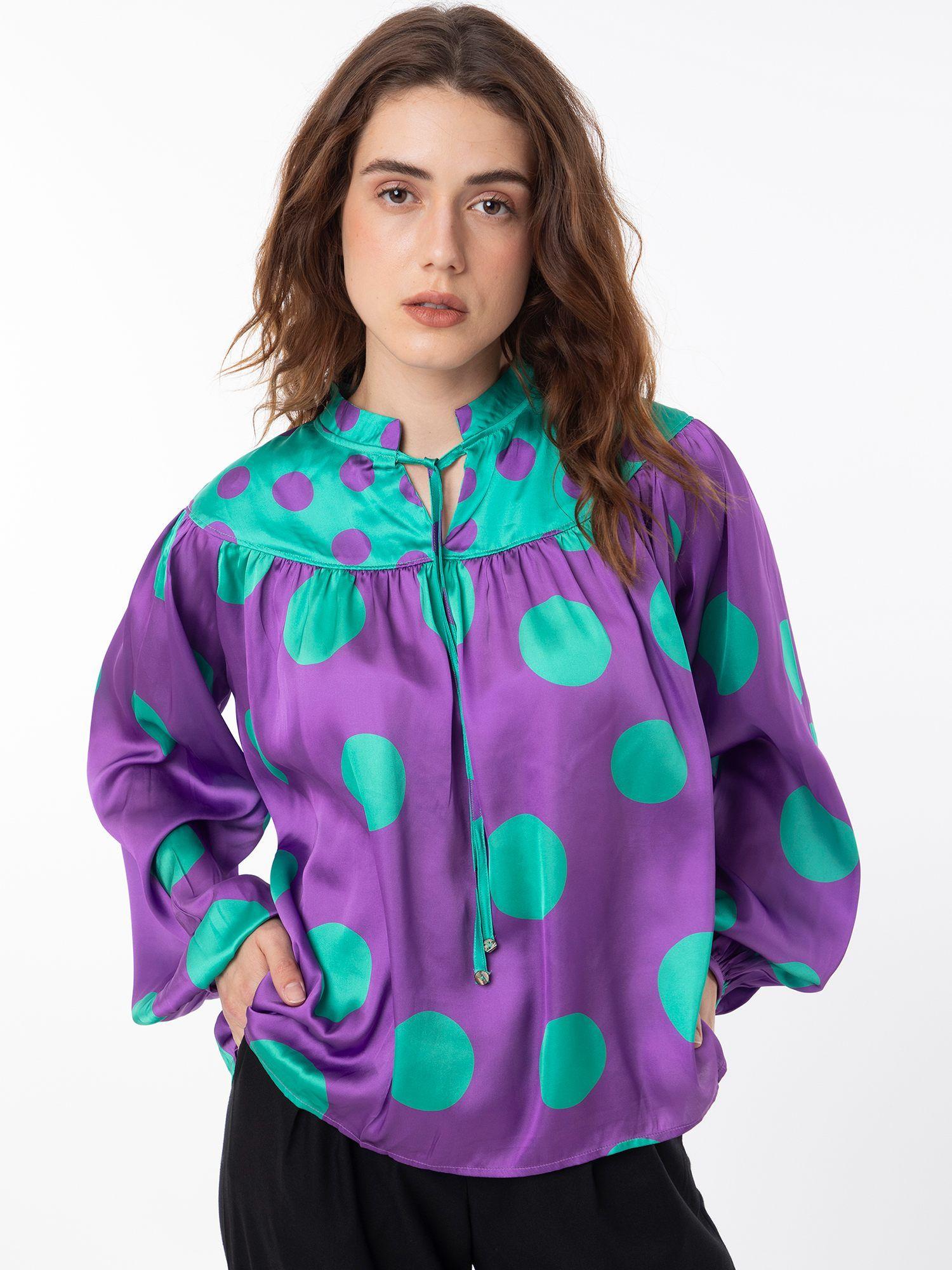 brust polka print ballon sleeve top