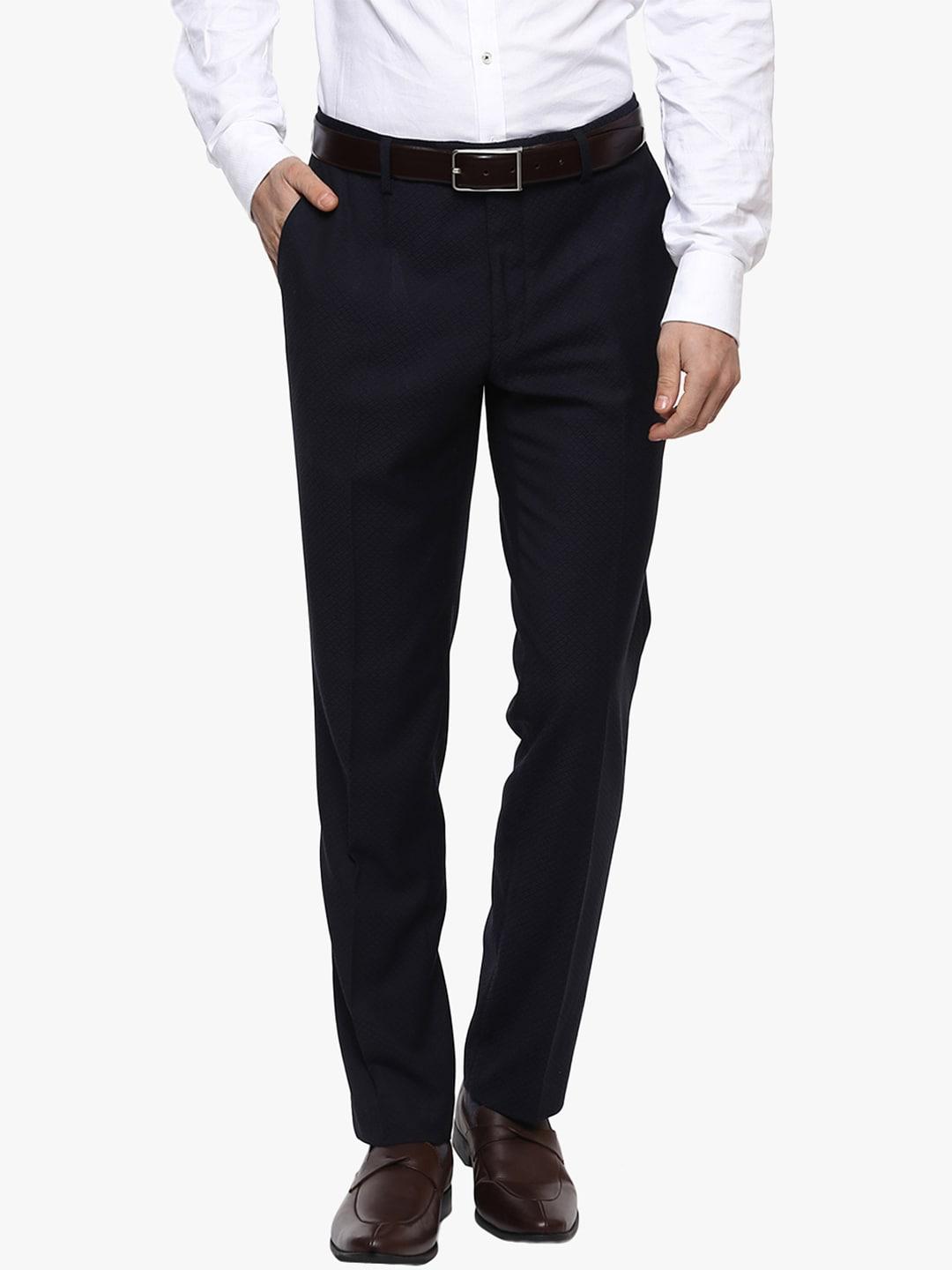 bruun & stengade men black slim fit self design formal trousers