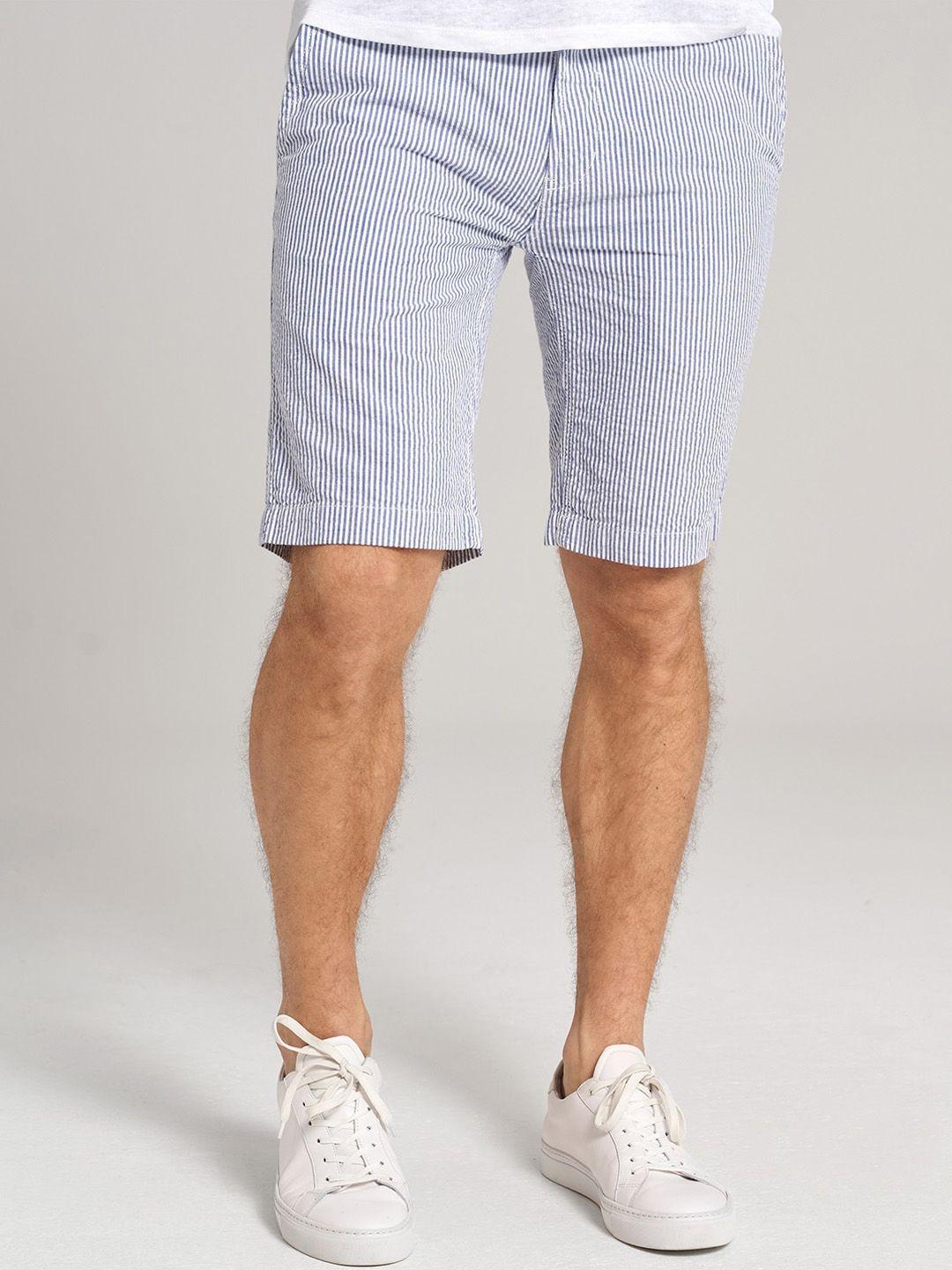 bruun & stengade men blue & white striped slim fit cotton shorts