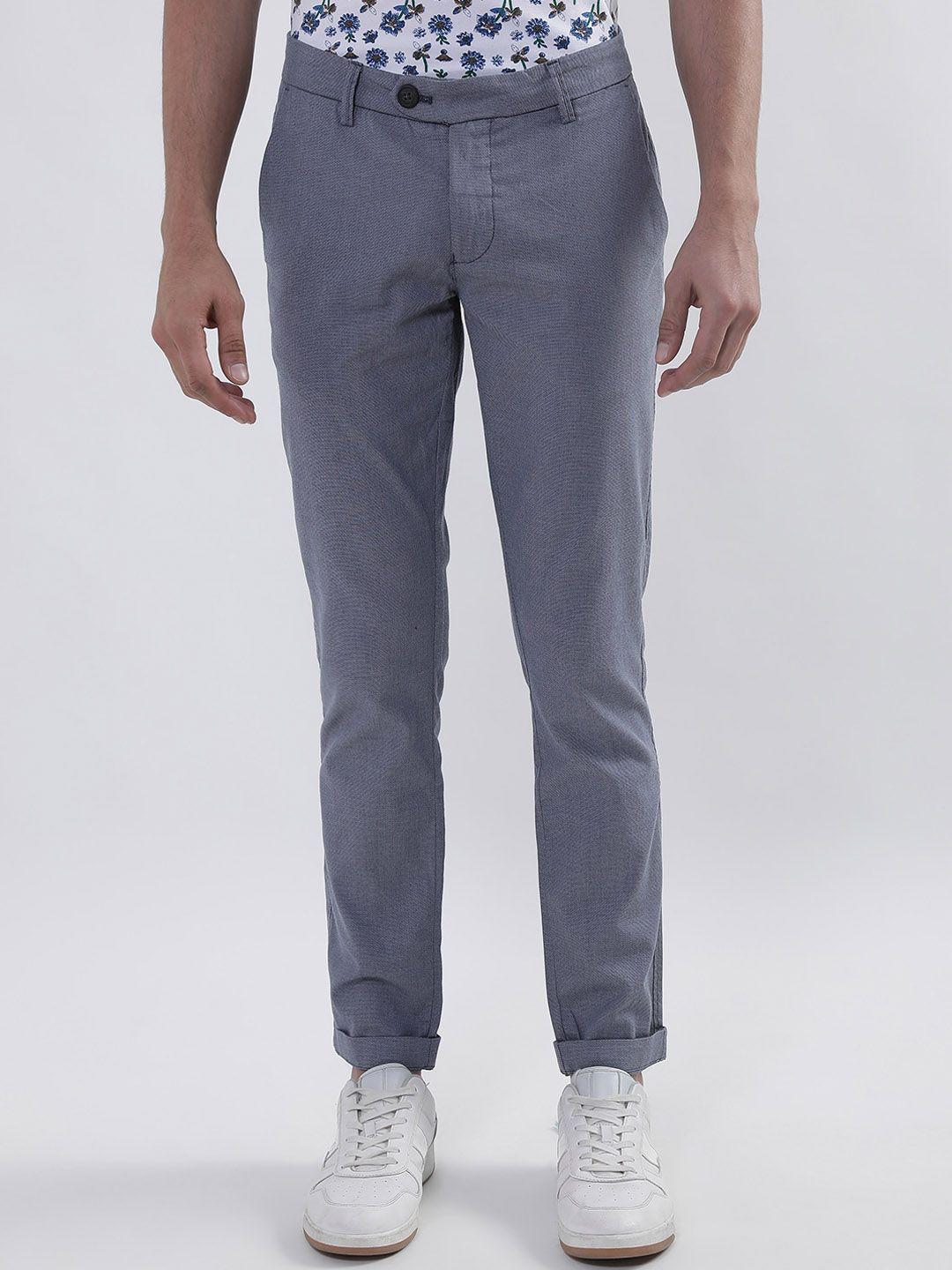 bruun & stengade men mid rise plain cotton slim fit trousers