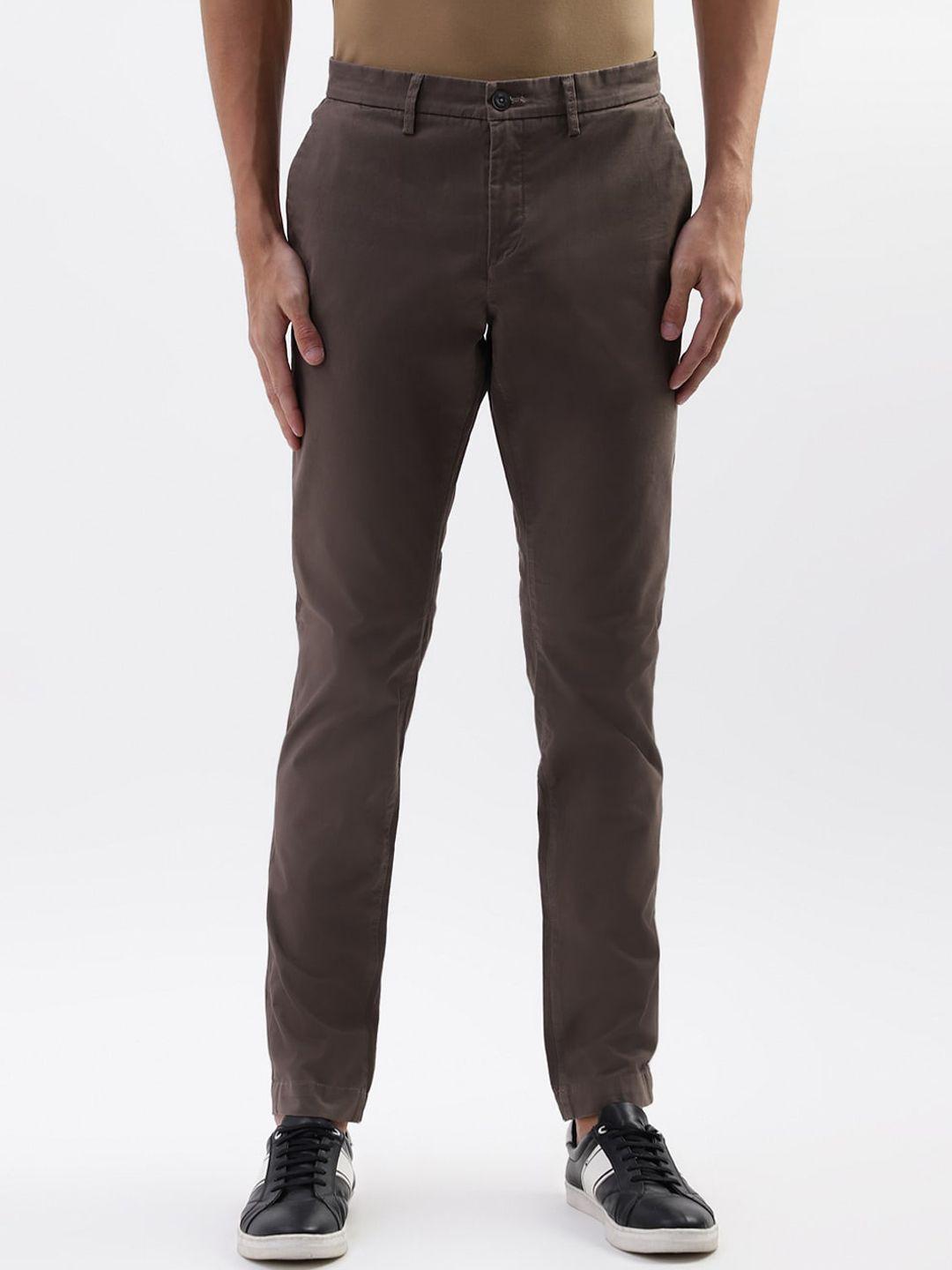 bruun & stengade men mid rise slim fit plain cotton chinos trousers