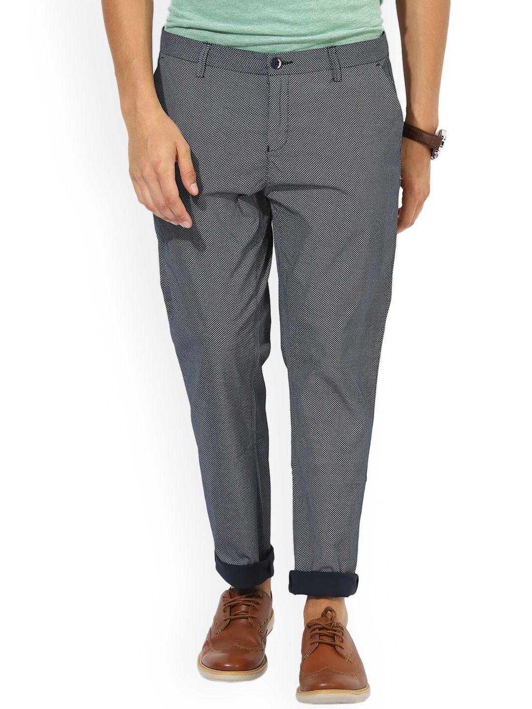 bruun & stengade men navy blue printed smart slim fit trousers