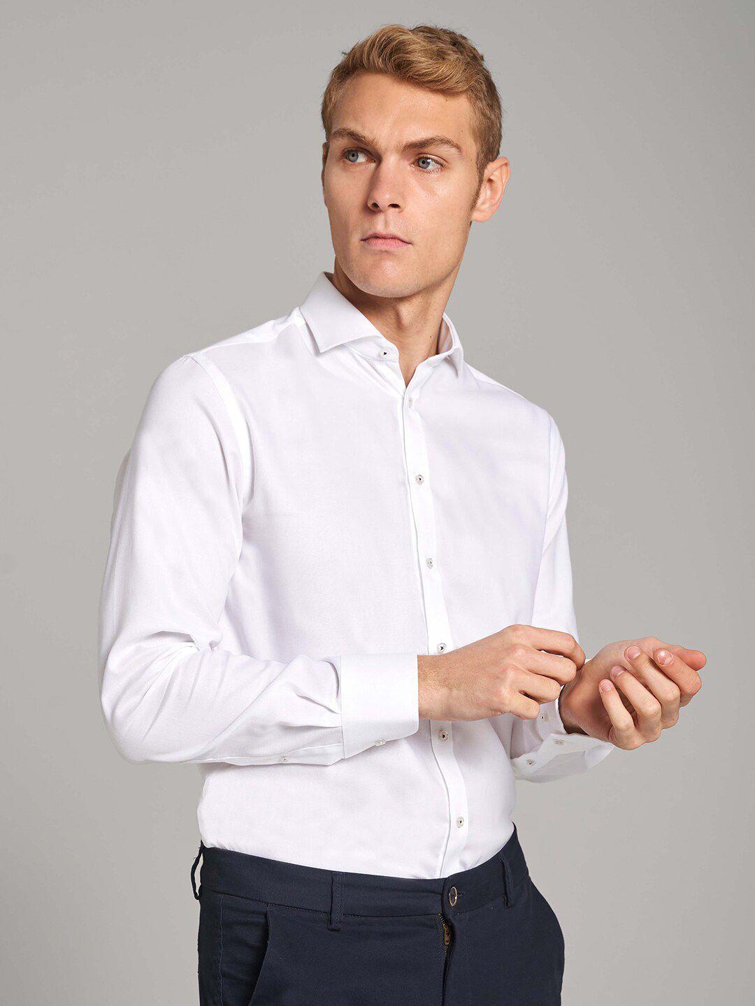 bruun & stengade men white modern regular fit cotton casual shirt