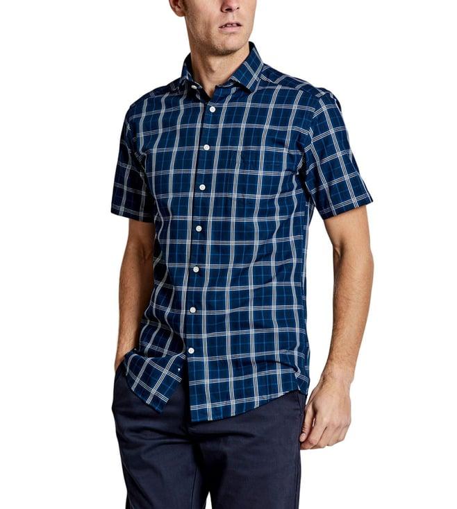 bruun & stengade blue checked regular fit shirt