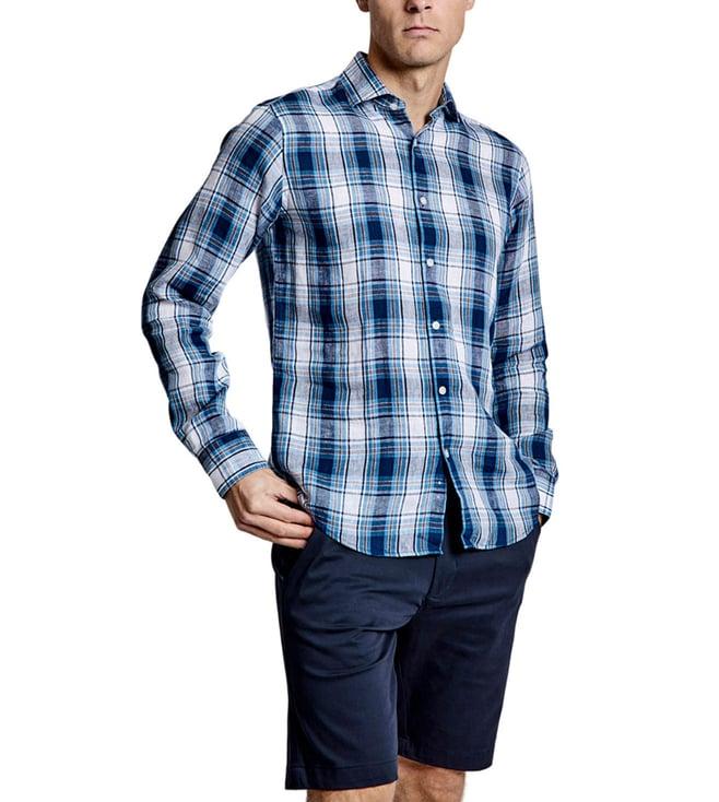 bruun & stengade blue checked slim fit shirt