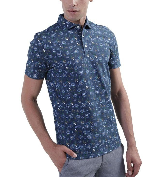 bruun & stengade blue floral print regular fit polo t-shirt