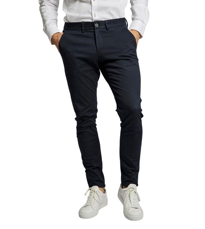 bruun & stengade blue slim fit flat front trousers