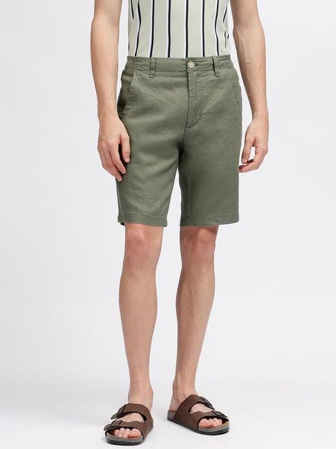 bruun & stengade green regular fit linen shorts