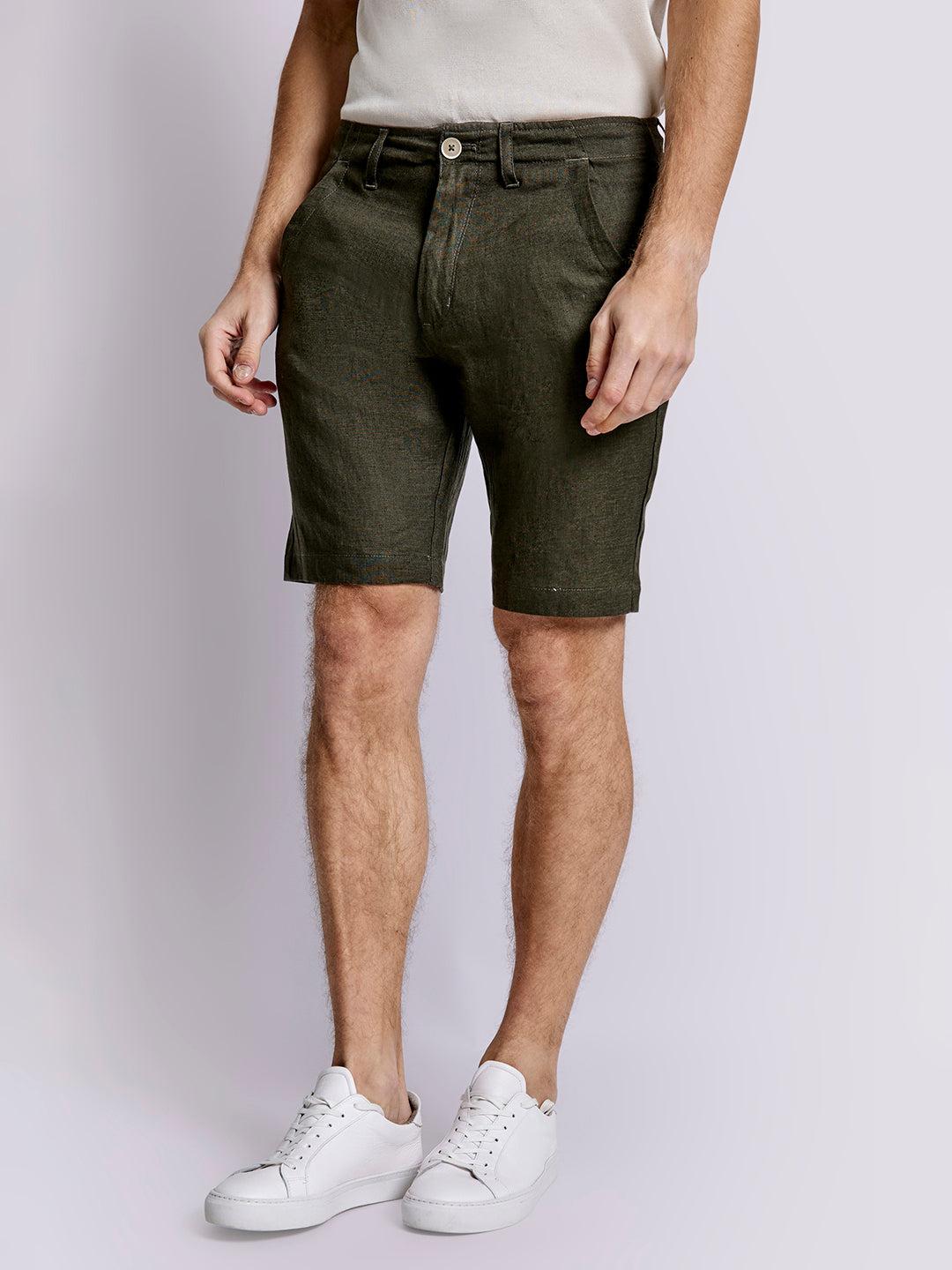 bruun & stengade men army solid regular fit shorts