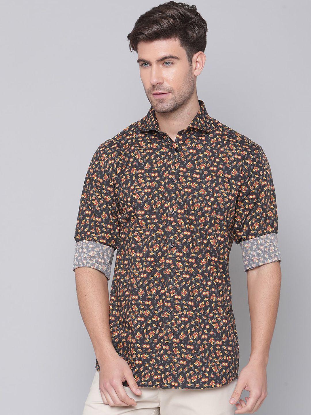 bruun & stengade men black slim fit floral opaque printed casual shirt