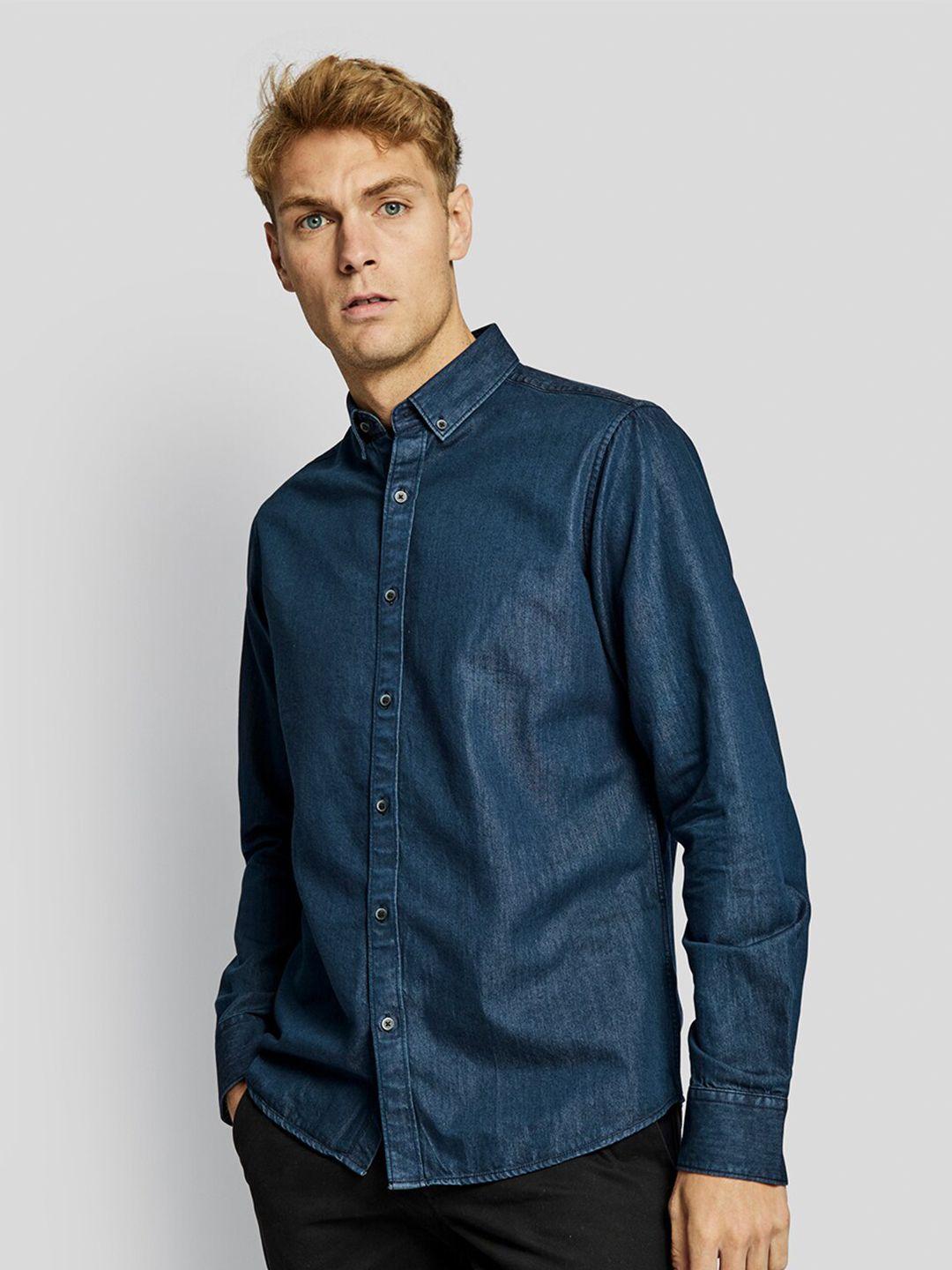 bruun & stengade men blue slim fit casual shirt