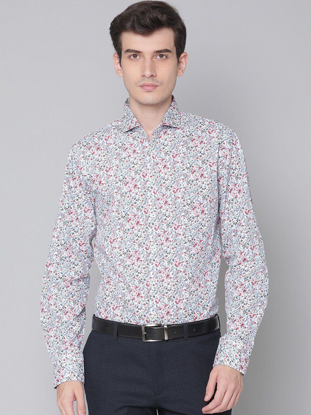 bruun & stengade men blue slim fit floral opaque printed formal shirt