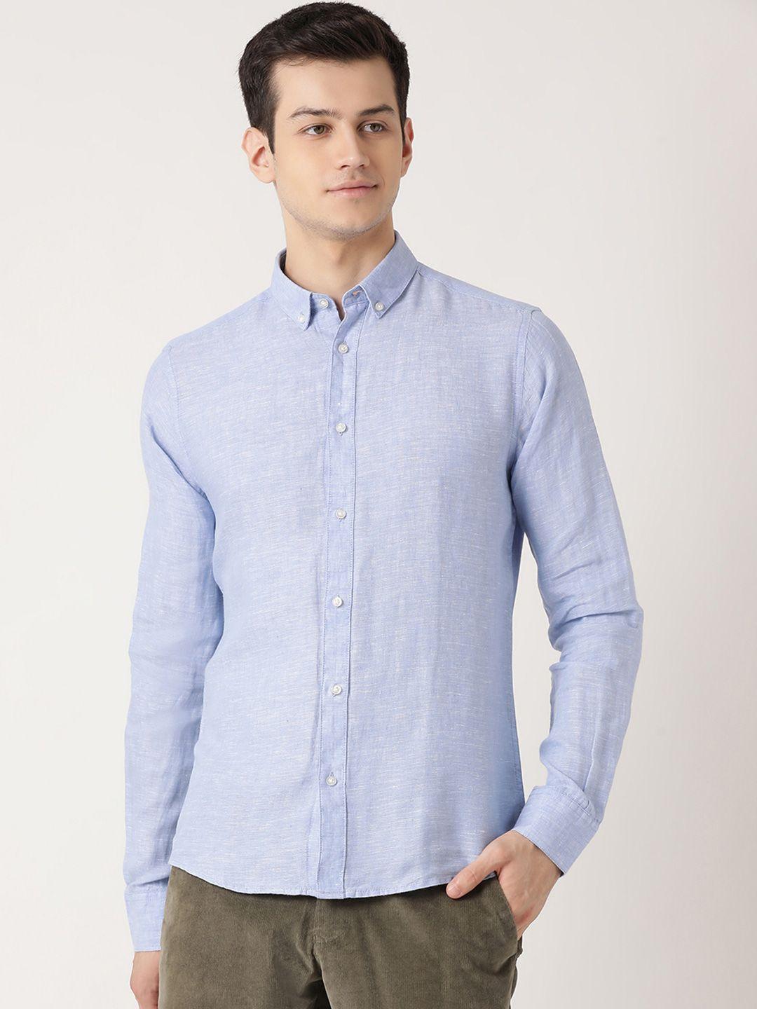 bruun & stengade men blue slim fit opaque casual shirt