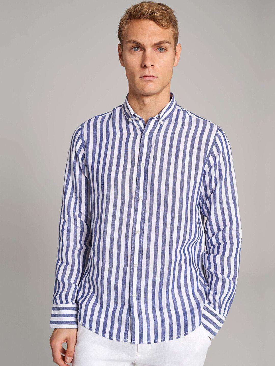 bruun & stengade men blue slim fit striped casual shirt
