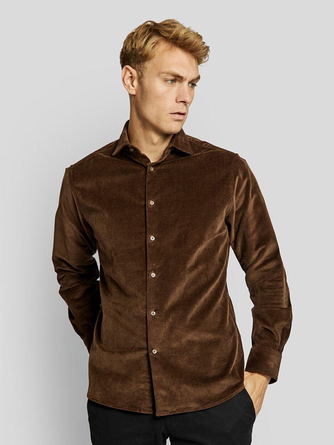 bruun & stengade men brown slim fit cotton casual shirt