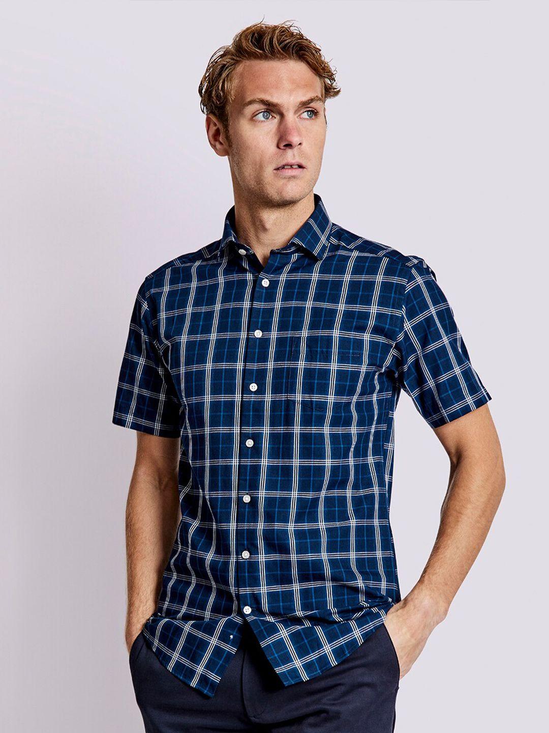 bruun & stengade men classic grid tattersall checked pure cotton casual shirt