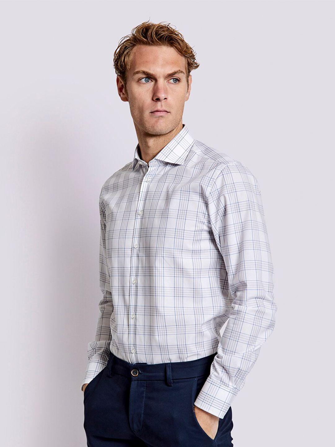bruun & stengade men classic slim fit checked pure cotton formal shirt