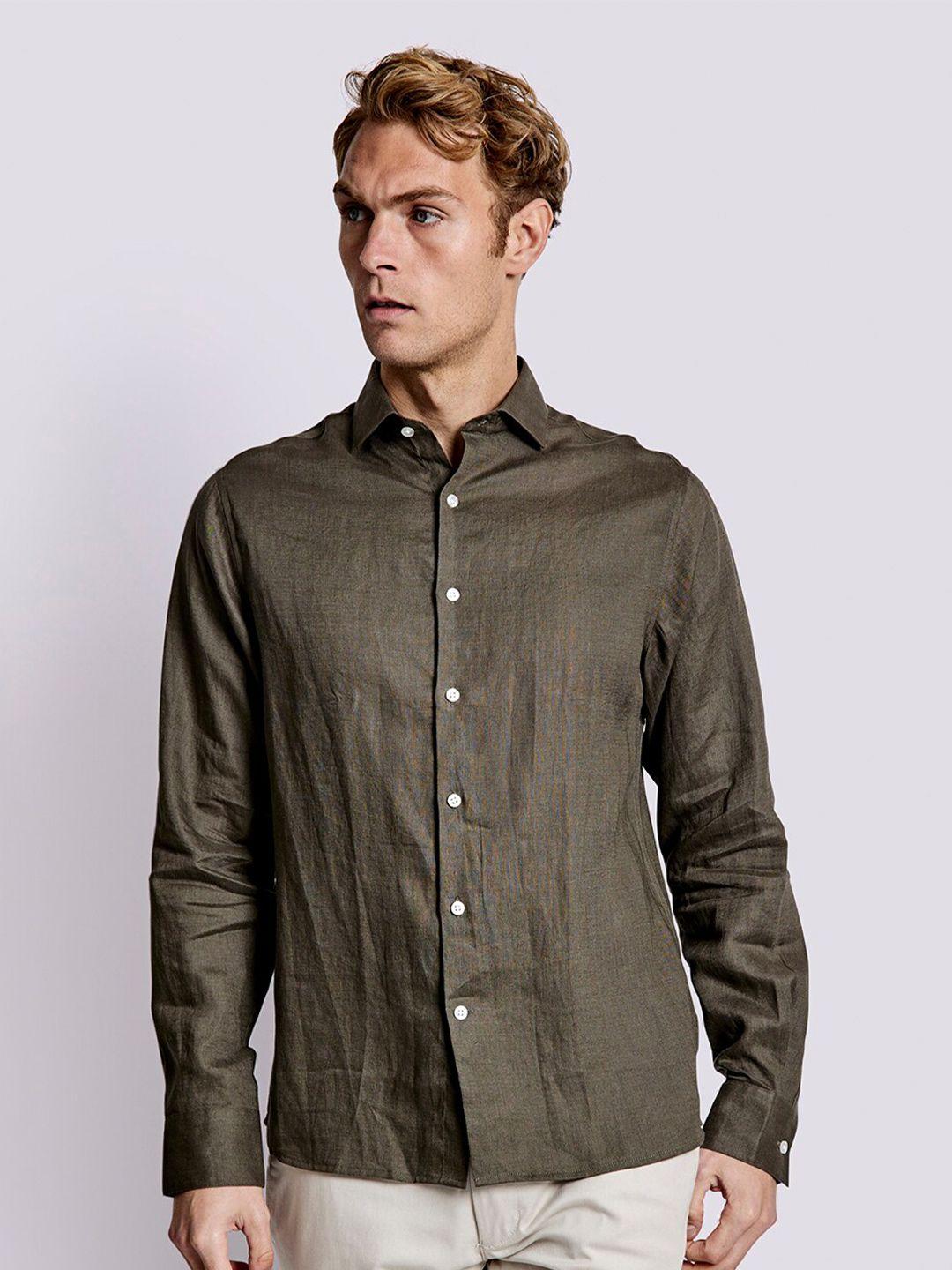 bruun & stengade men classic slim fit pure linen casual shirt