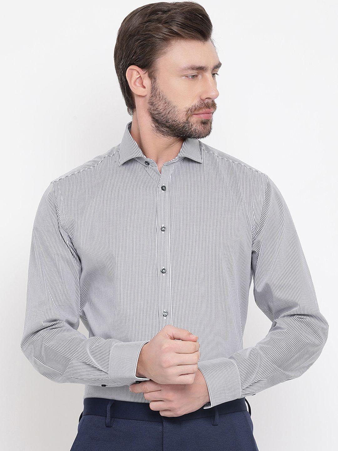 bruun & stengade men grey and white slim fit striped casual shirt