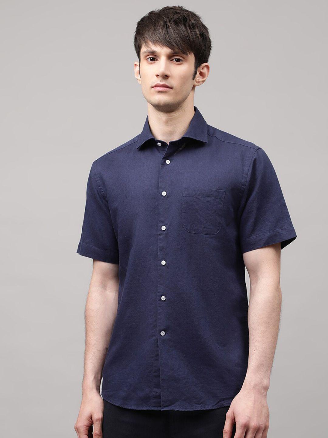 bruun & stengade men navy blue slim fit casual shirt