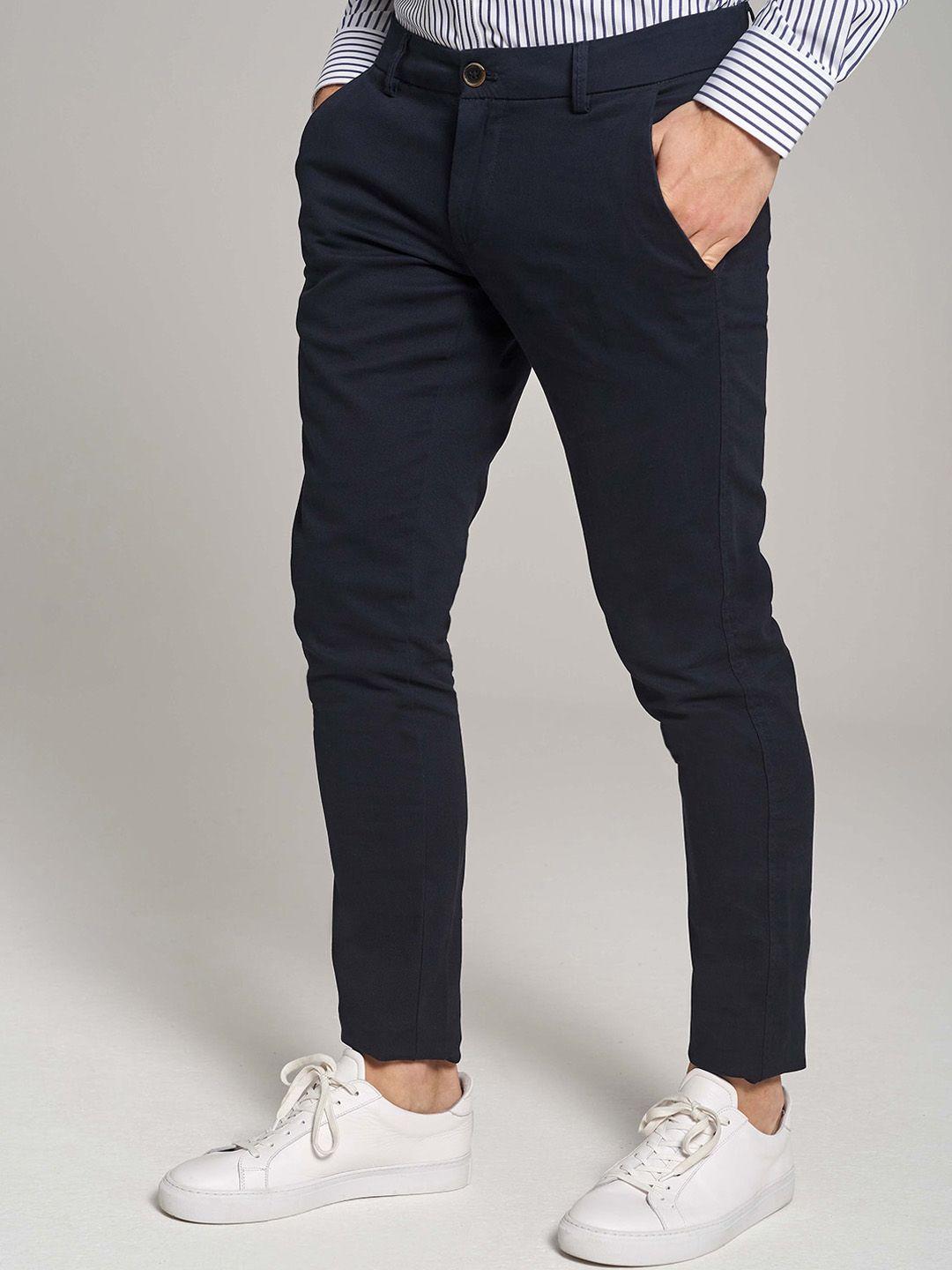 bruun & stengade men navy blue slim fit chinos trousers