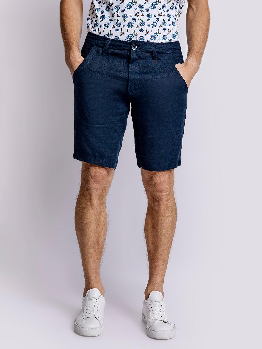 bruun & stengade men navy blue solid regular fit shorts