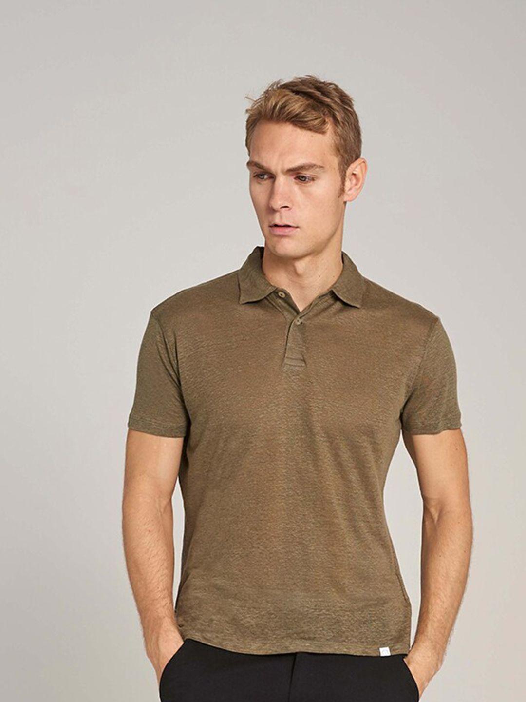 bruun & stengade men olive green polo collar t-shirt