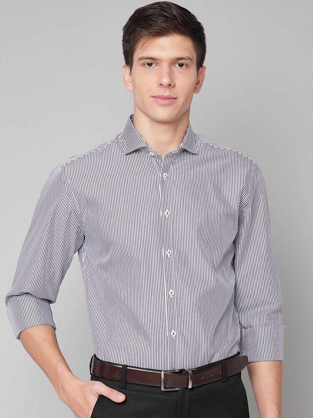 bruun & stengade men purple slim fit pure cotton striped casual shirt