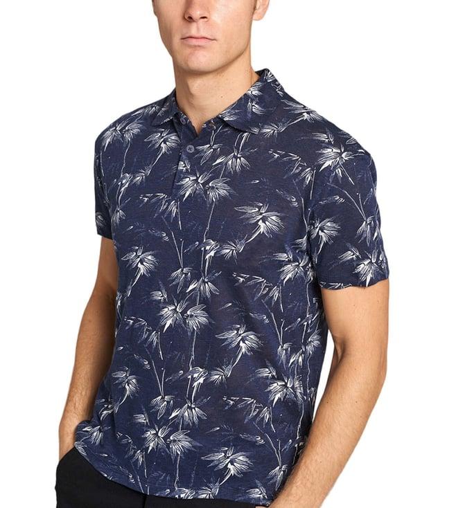 bruun & stengade navy blue floral print modern fit polo t-shirt