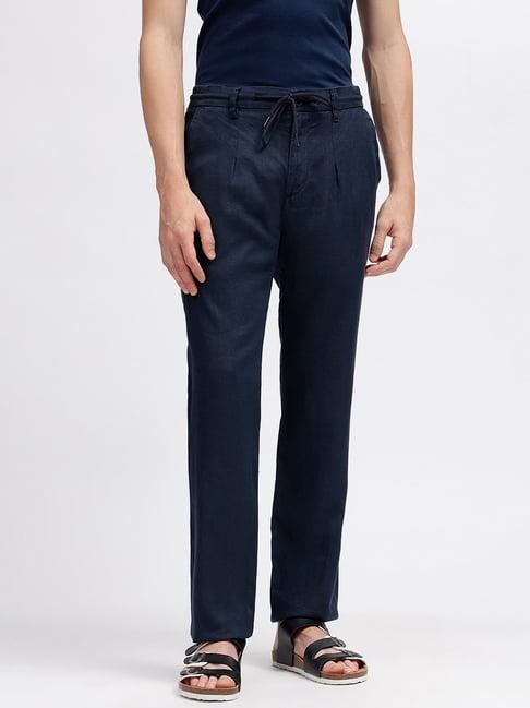 bruun & stengade navy slim fit linen drawstring trousers