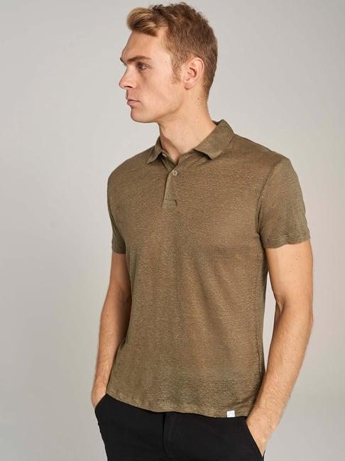 bruun & stengade olive linen short sleeves polo t-shirt