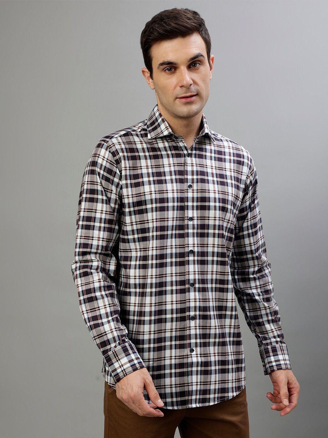 bruun & stengade tartan checked spread collar casual pure cotton shirt