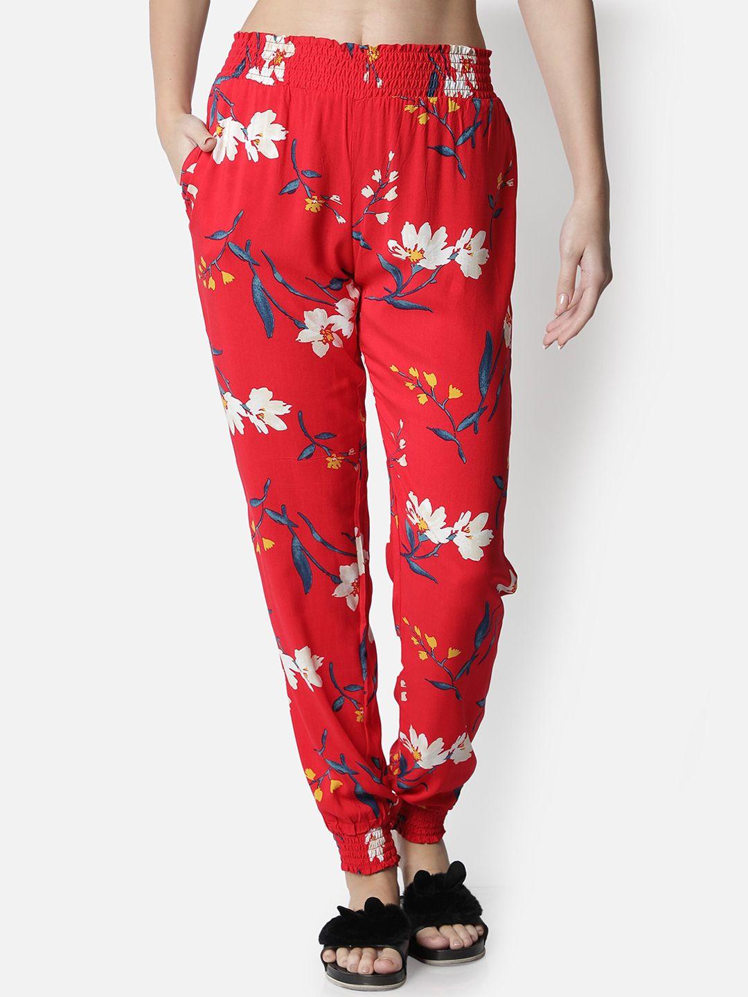 bstories women red & white printed lounge pants
