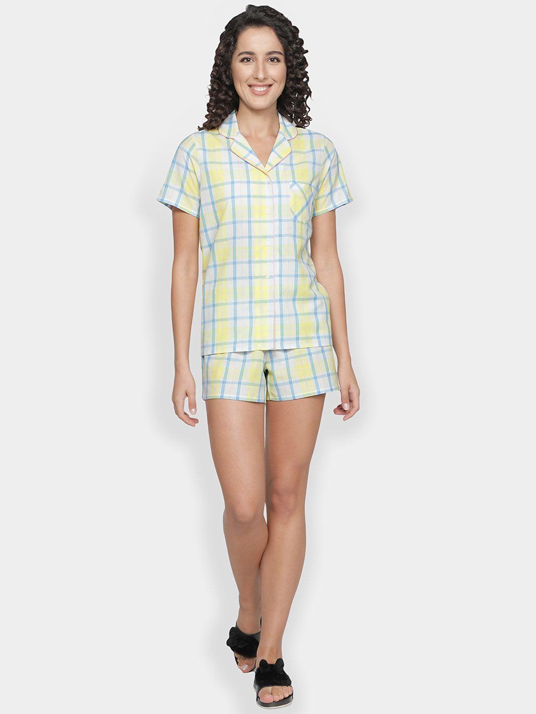 bstories women yellow & blue checked night suit
