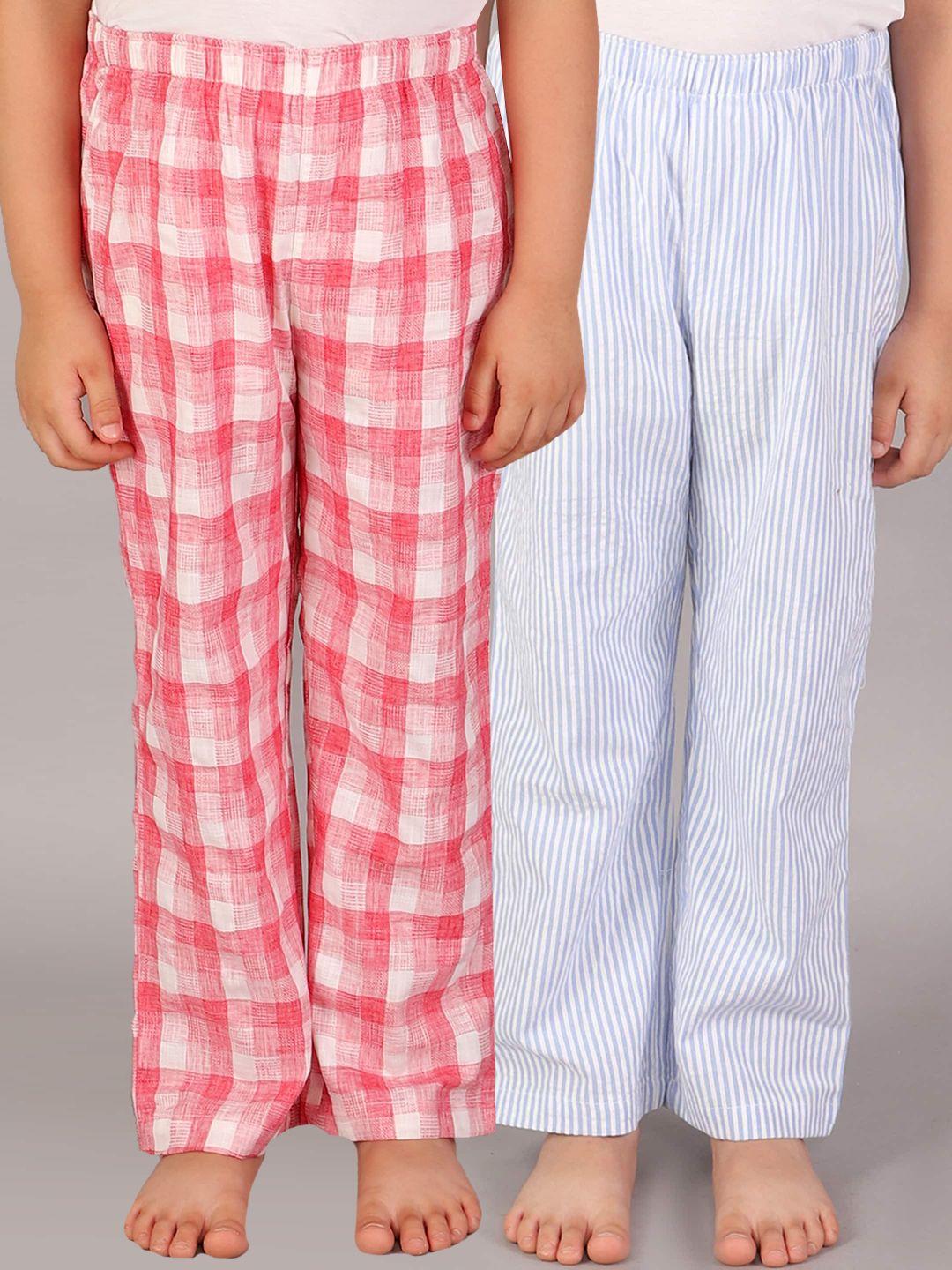 bstories boys pack of 2 red & blue checked pure cotton lounge pants