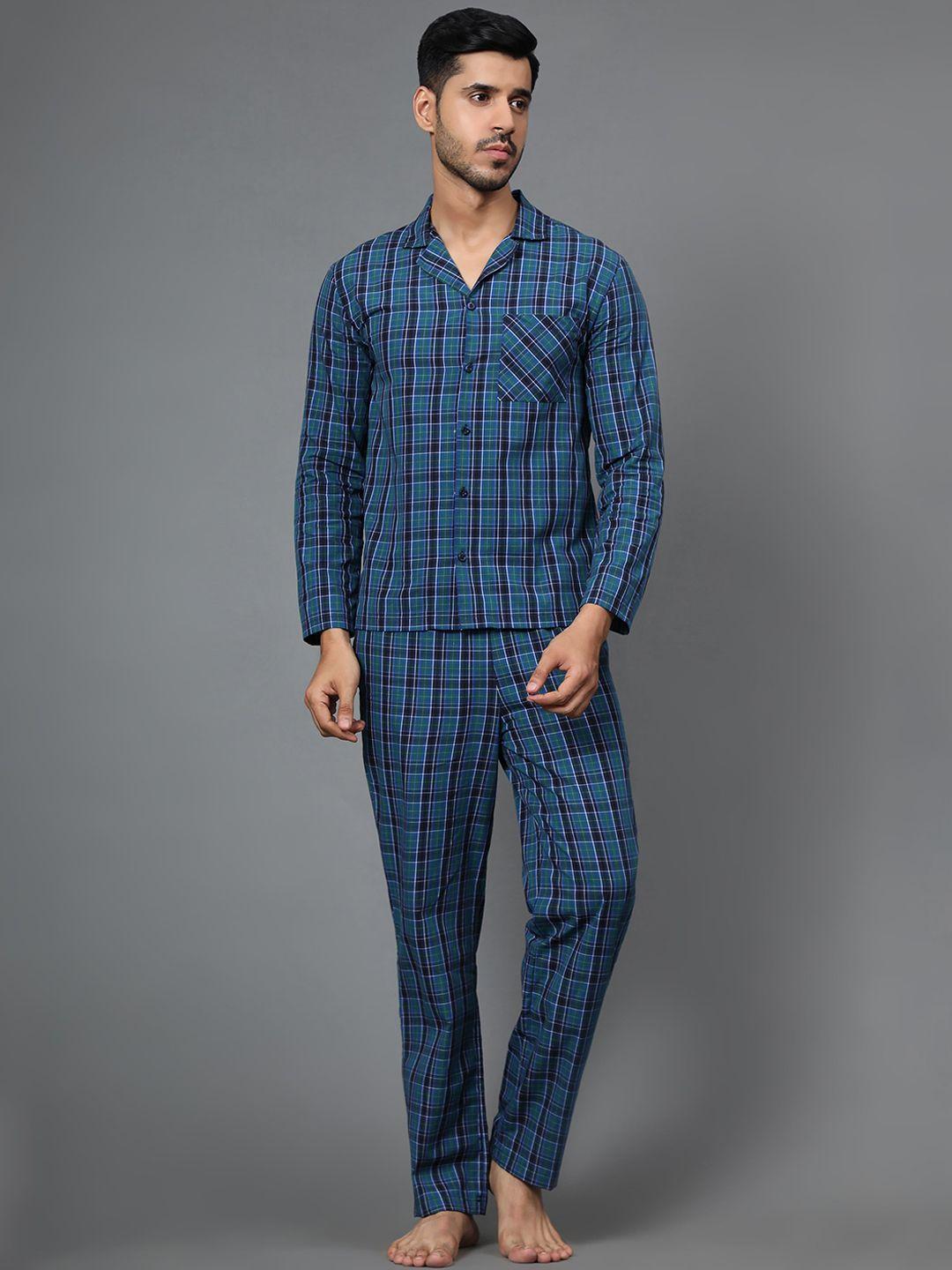 bstories men blue & green checked night suit