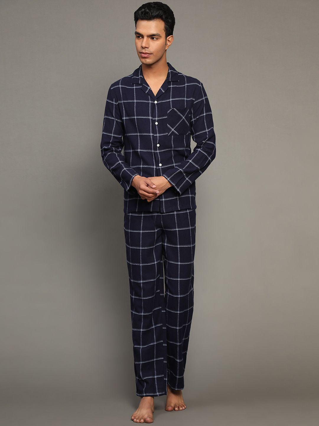 bstories men checked printed pure cotton night suit