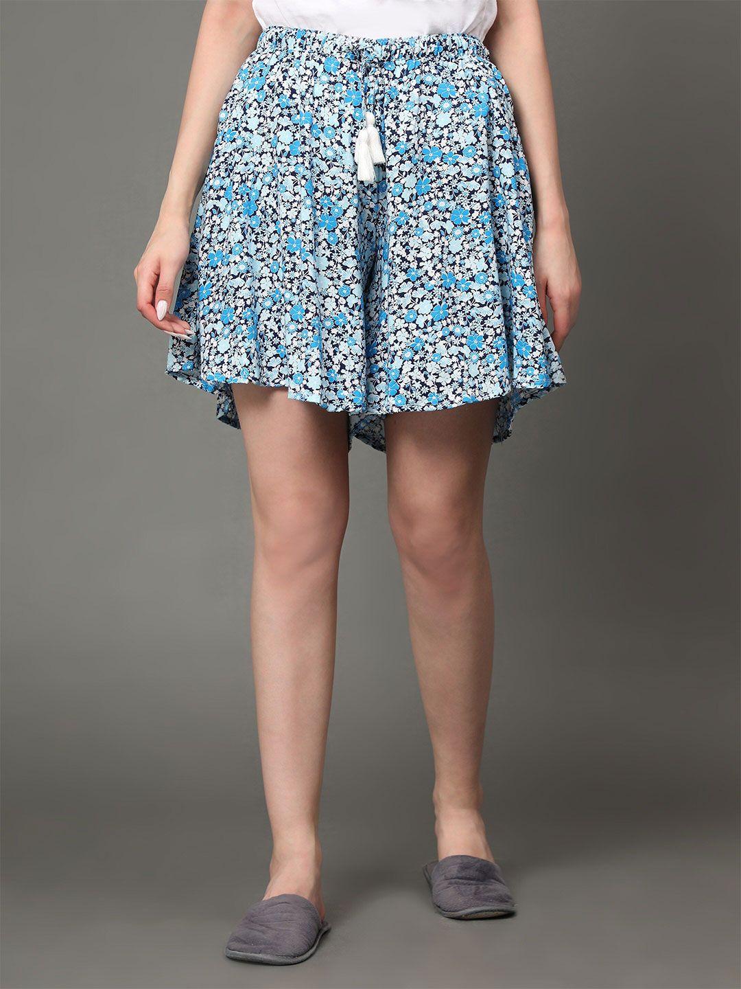 bstories women blue & white printed lounge shorts