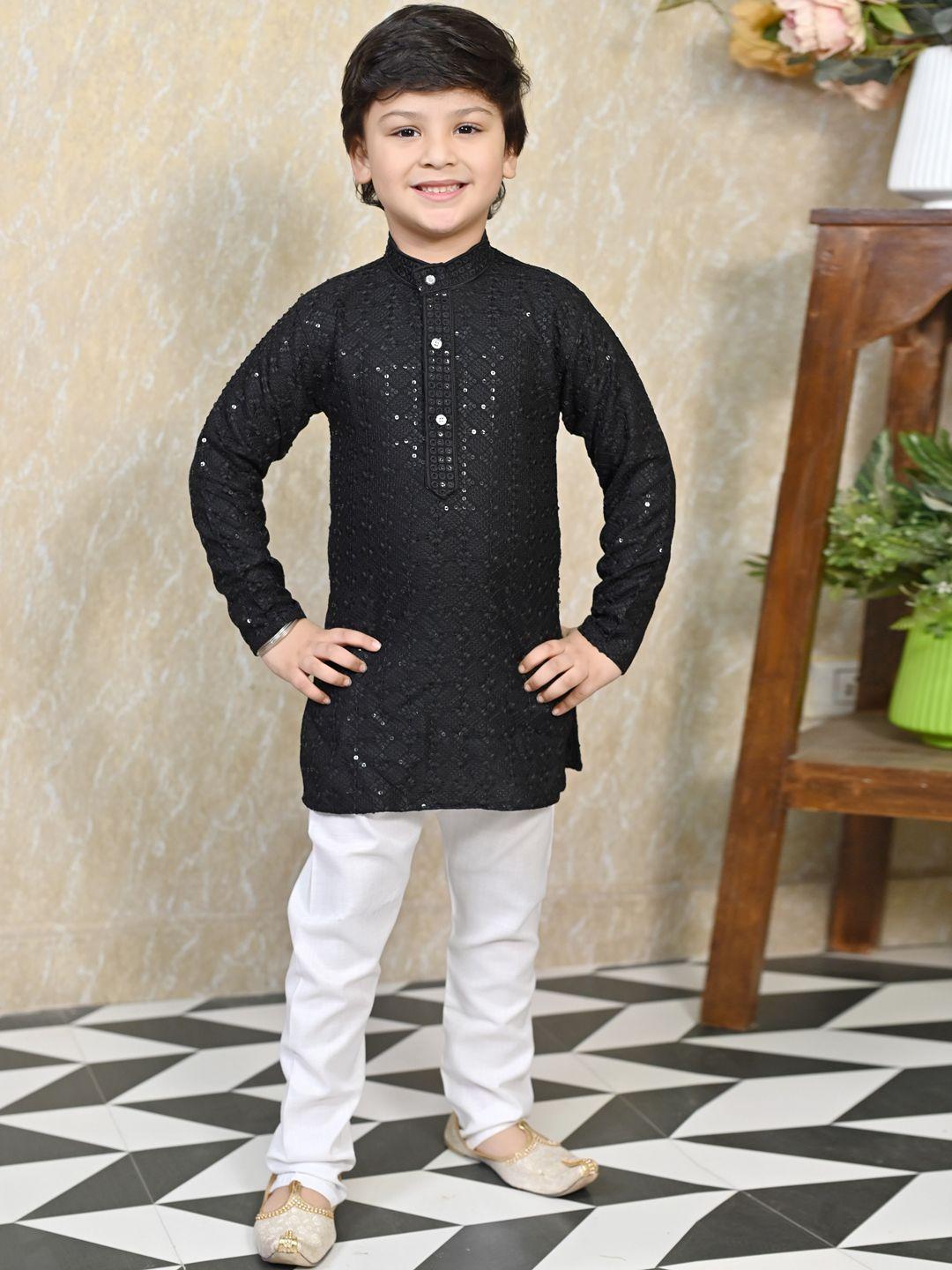 bt dezines boys ethnic motifs embroidered regular sequinned kurta with pyjamas
