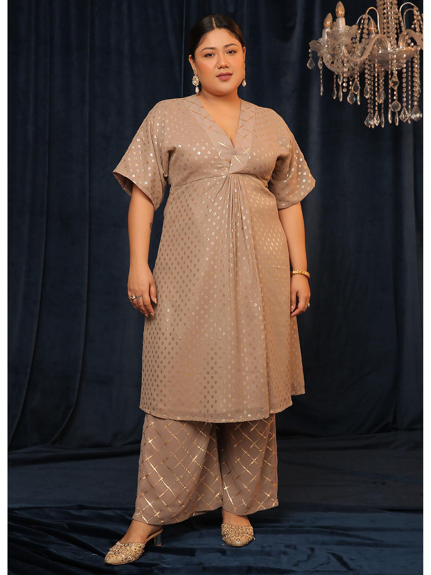 bts grey foil block slit kurta