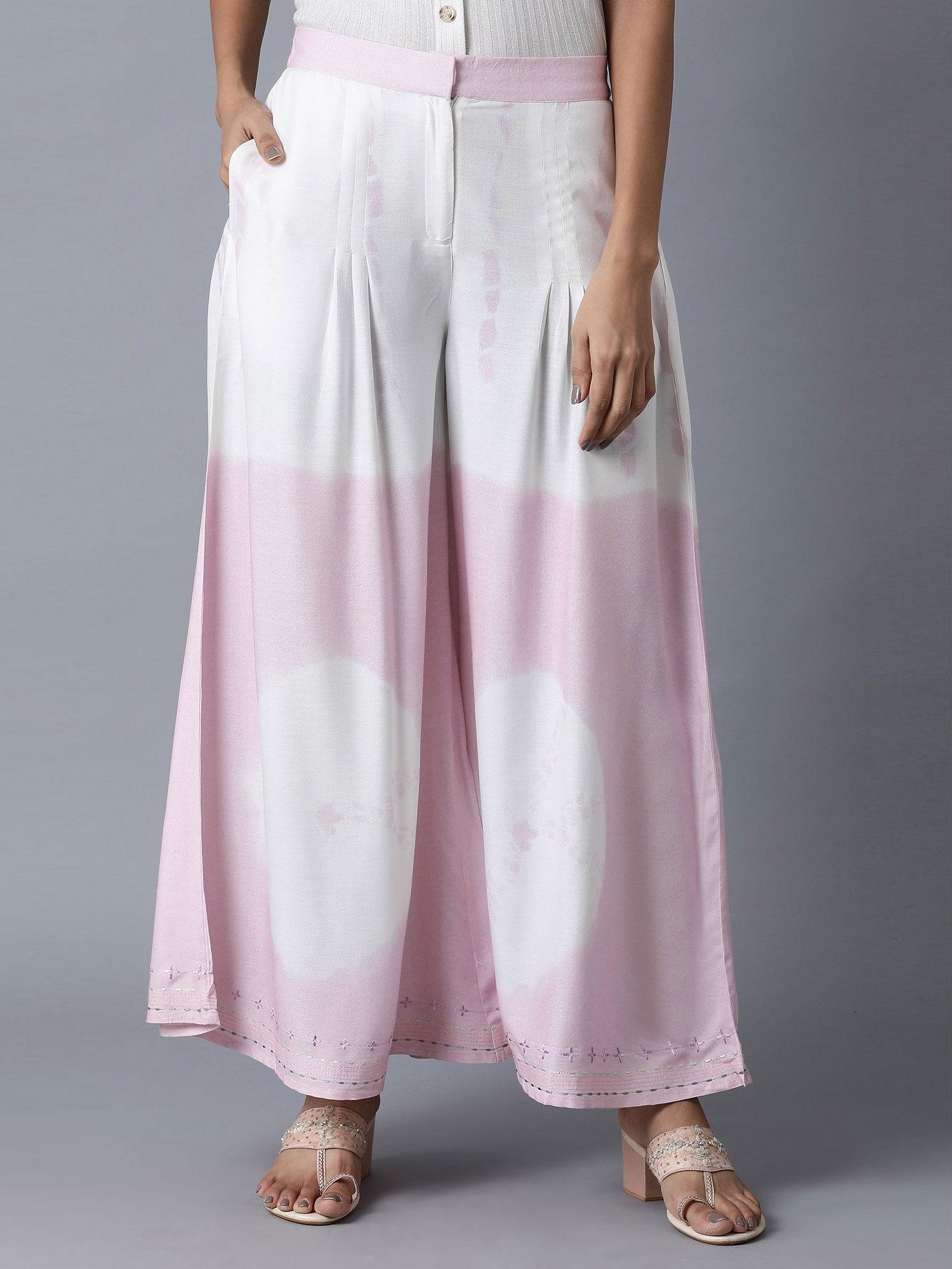 bubblegum pink & ecru flared palazzo pant