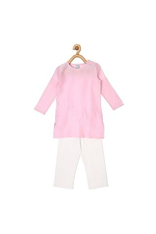 bubblegum pink chanderi kurta set for boys