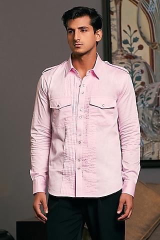 bubblegum pink cotton satin pintuck shirt