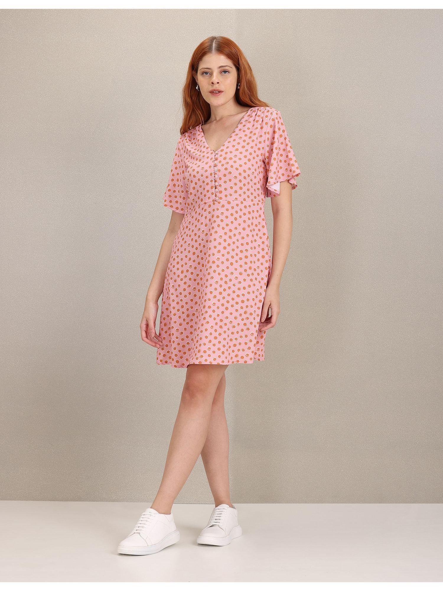 bubblegum pink polka dot print a-line dress