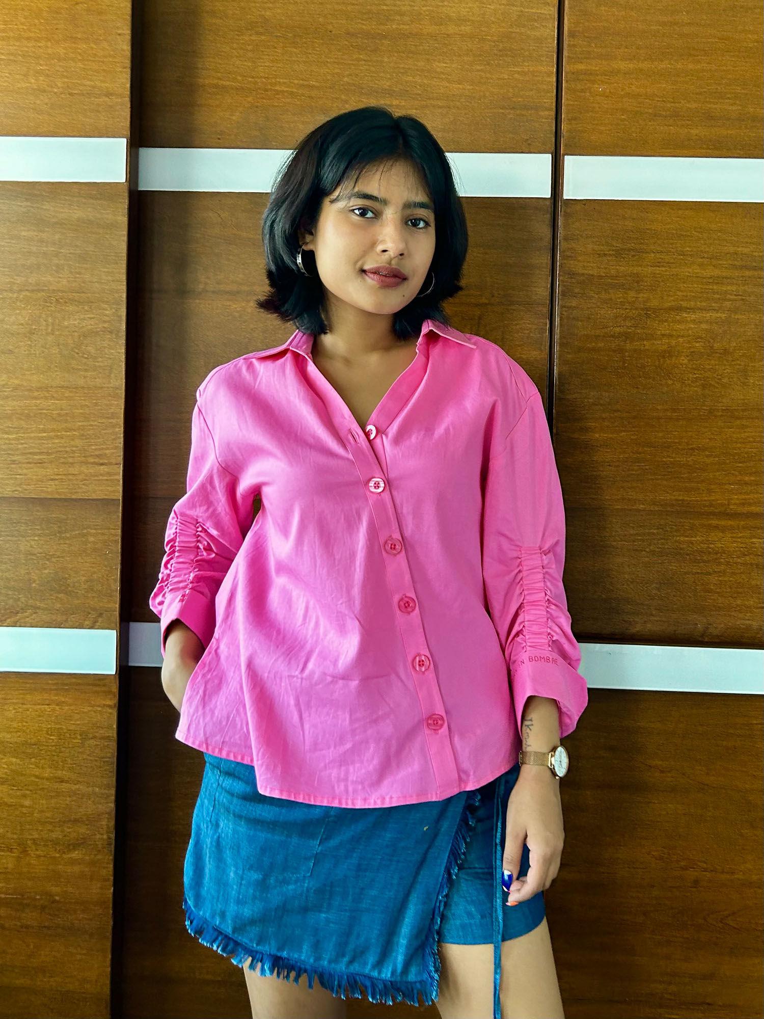 bubblegum pink poplin shirt dress