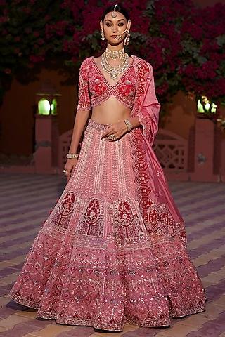 bubblegum pink raw silk embroidered lehenga set