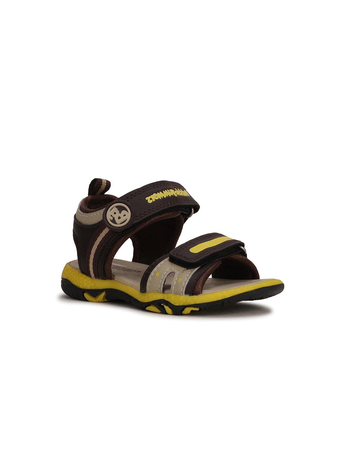 bubblegummers boys brown & yellow pu sports sandals