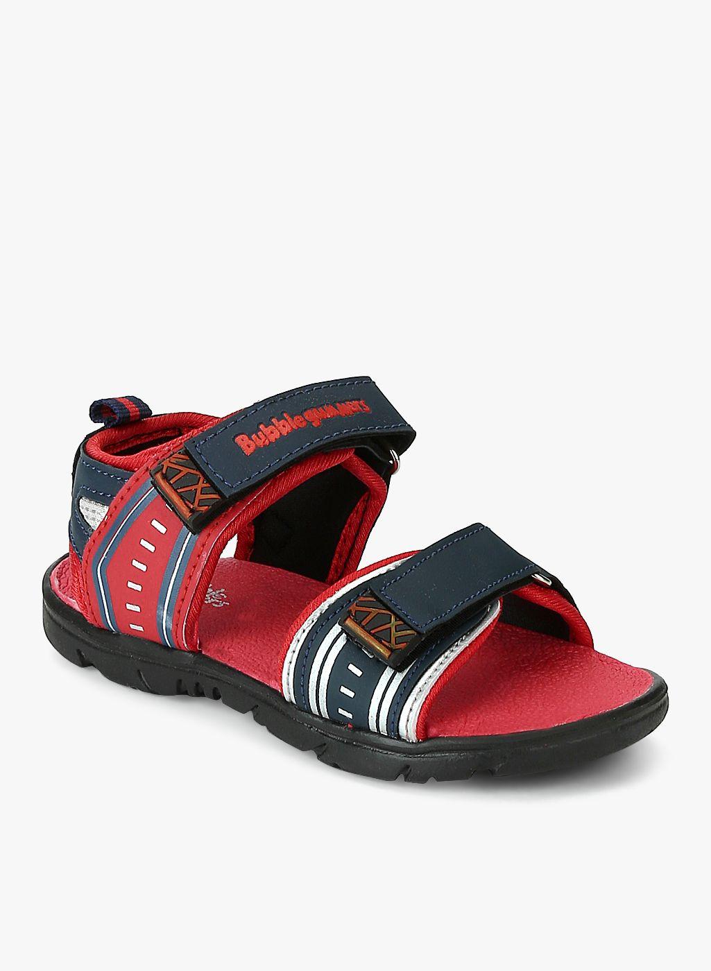 bubblegummers boys navy blue & red printed comfort sandals