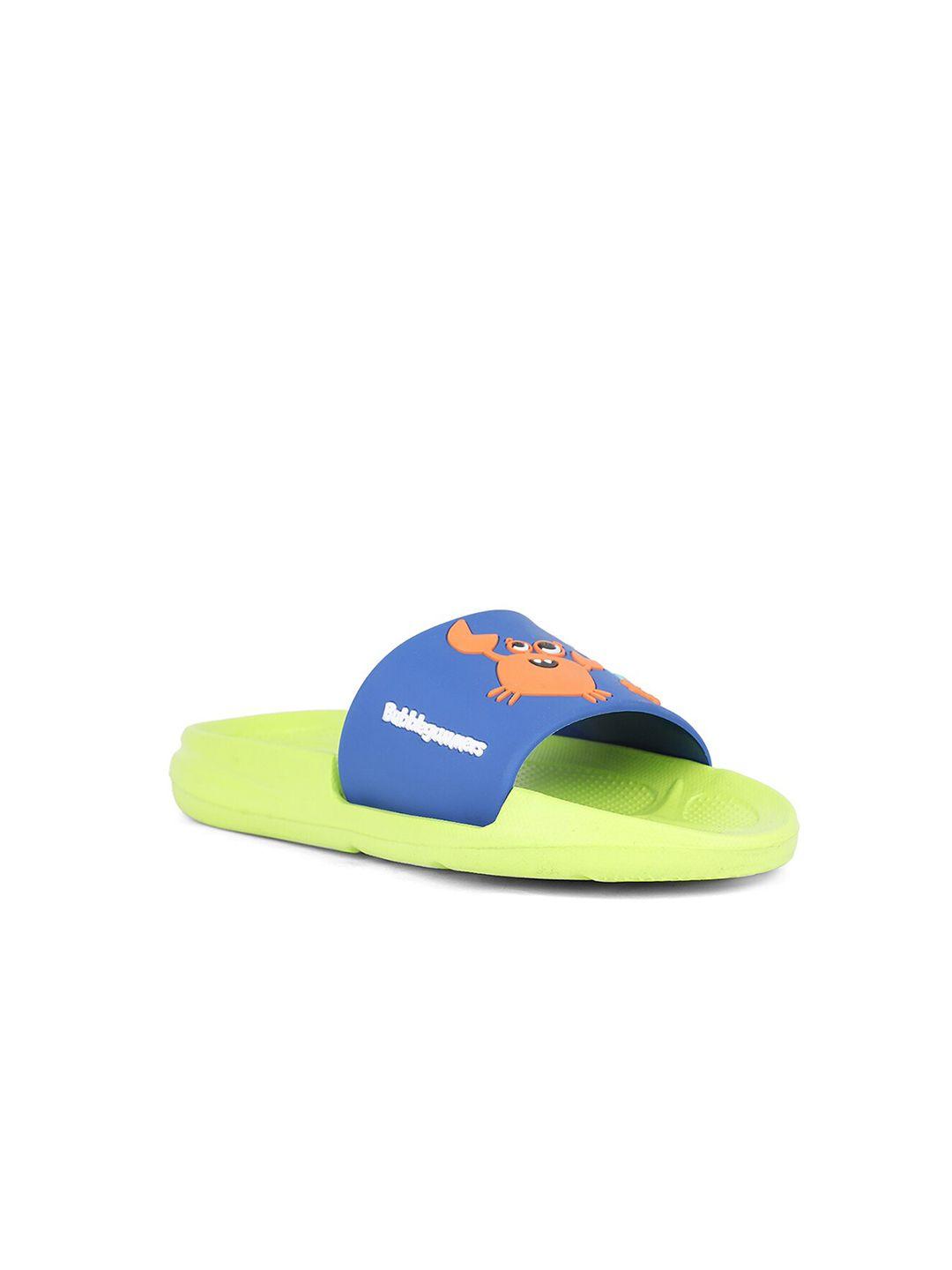 bubblegummers girls blue & fluorescent green printed sliders