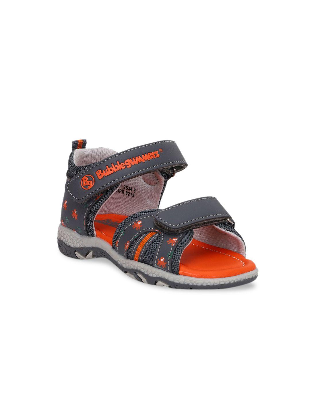 bubblegummers kids grey & orange printed sports sandals